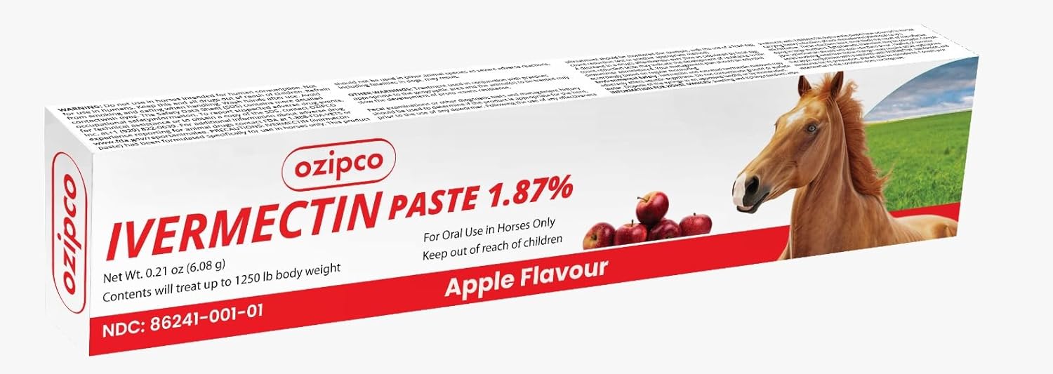 Ivermectin Horse Paste 1.87% | Koop 3 artikelen Krijg 3 artikelen met 15% korting- Apple Flavor – 6.08g Syringe for Equine Use Only Up to 1250 LB
