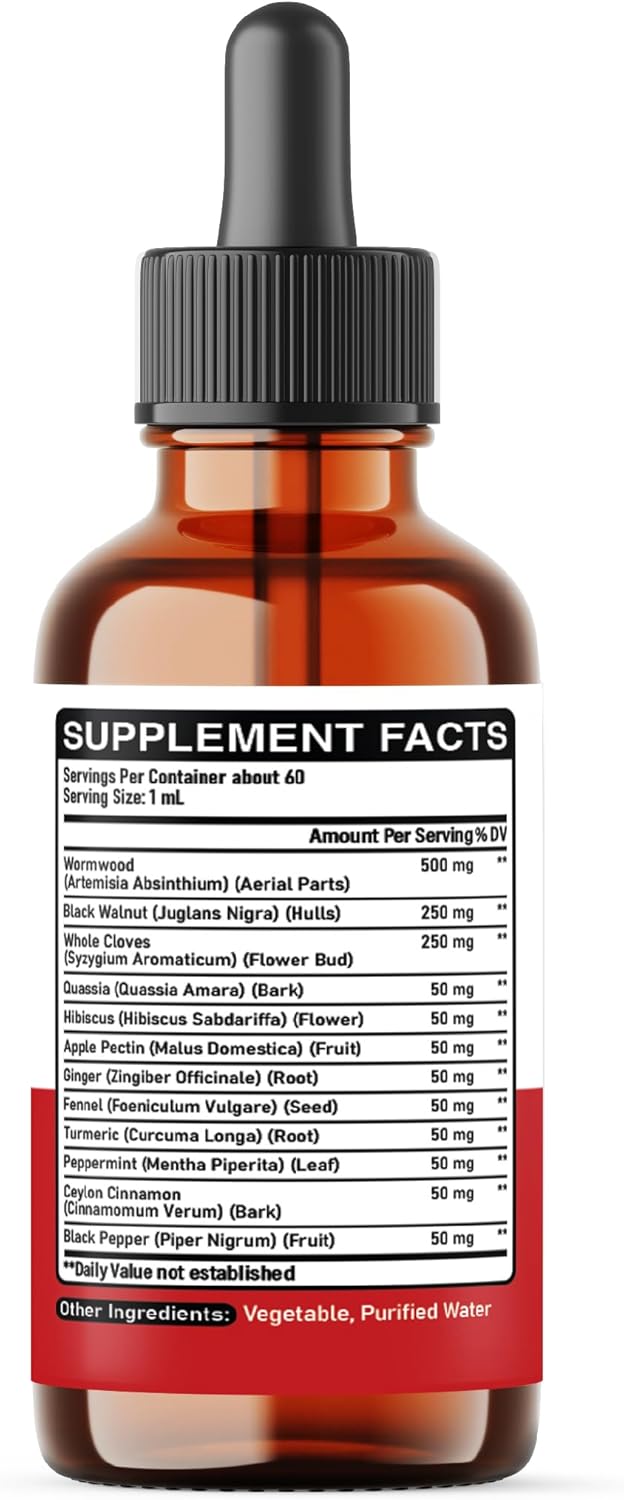 12in1 Wormwood Liquid Drops Added Black Walnut, Whole Cloves and 9 More Herbs - 60ml - Mint Flavor - natuurlijk supplement | naturalcleance.com
