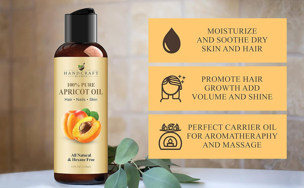 Handcraft Blends Apricot Kernel Oil - Cold-Pressed 118 gram - 100% Pure and Natural - Premium Grade Carrier Oil for Skin and Hair - Hair and Body - Massage - Hexane-Free