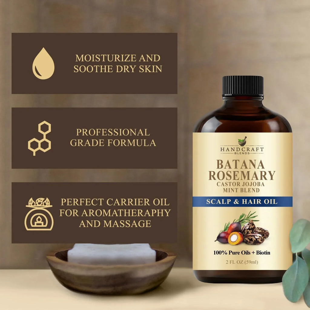 Batana & Rosemary Hair Growth Oil 59 gram – Scalp Treatment & Strengthening for Growth & Loss, Thinning, Dry Scalp, Split Ends – Natural Hair Oil for Women & Men – Intensive Repair & Nourishing Formula - natuurlijk supplement | naturalcleance.com
