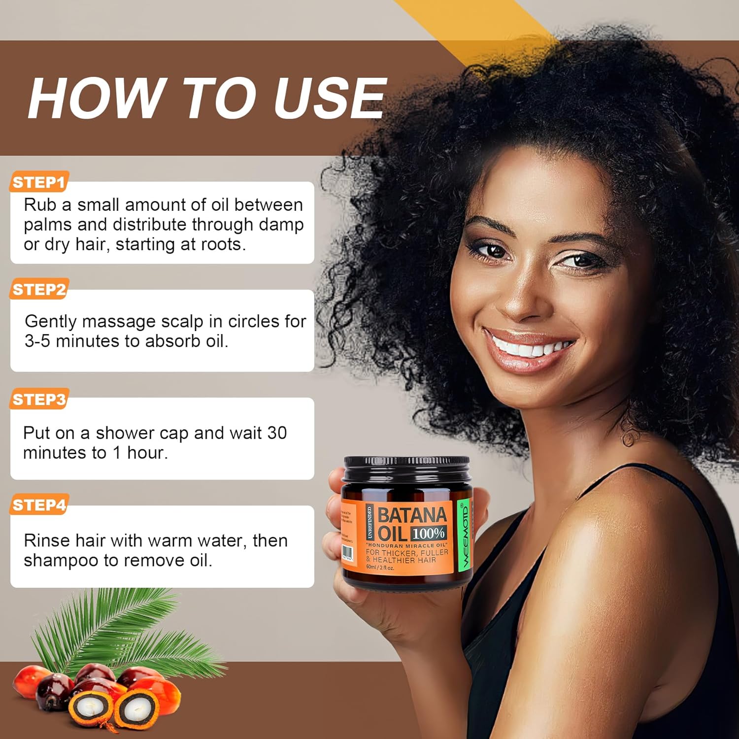 Batana Oil for Hair Growth Dr Sebi, 100% Raw Organic Batana Hair Mask from Honduras, Wild Growth Hair Oil, Scalp Oil Promotes Hair Thickness, Prevents Loss for Men & Women, 60ml - natuurlijk supplement | naturalcleance.com