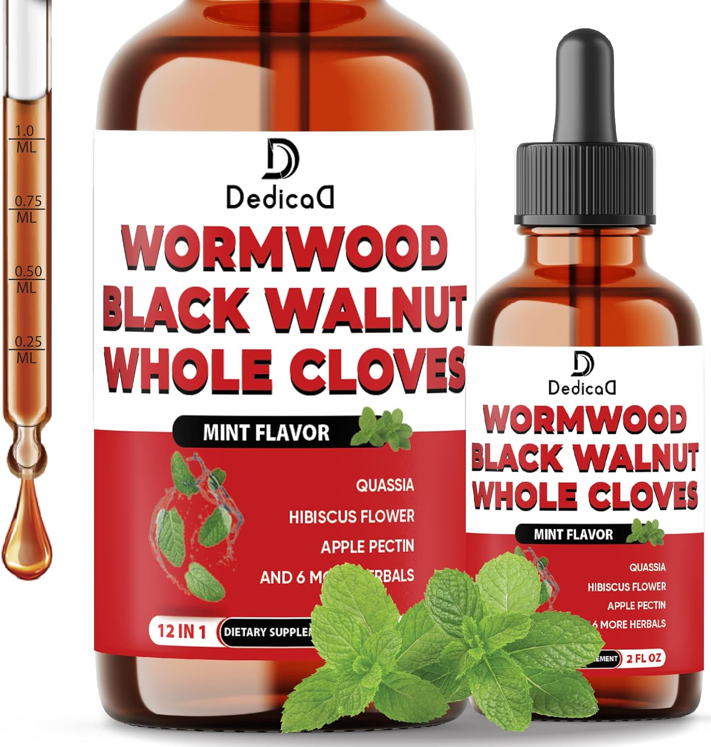 12in1 Wormwood Liquid Drops Added Black Walnut, Whole Cloves and 9 More Herbs - 60ml - Mint Flavor - natuurlijk supplement | naturalcleance.com
