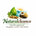 Logo with leaf, herbs, ashwagandha roots, sea moss, oil bottle, ocean wave, and sun.