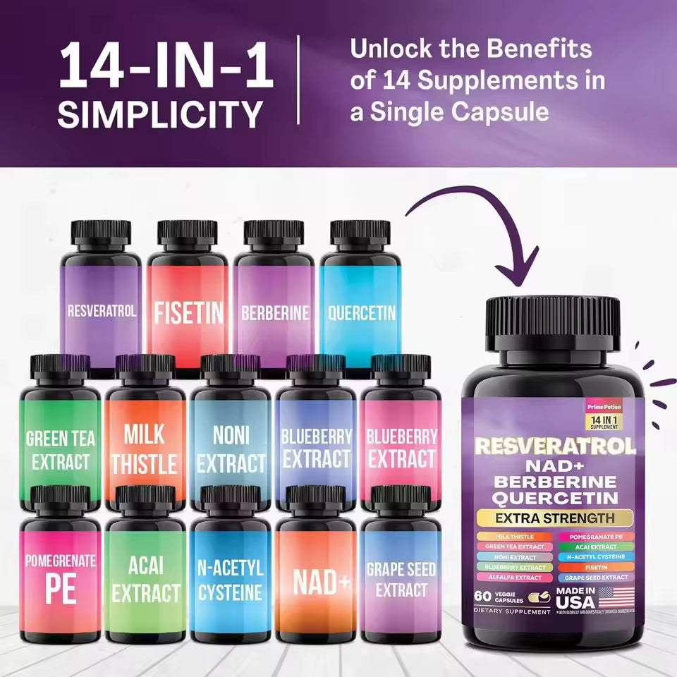 NAD+ Resveratrol Supplement 18-in-1 – 120 Capsules