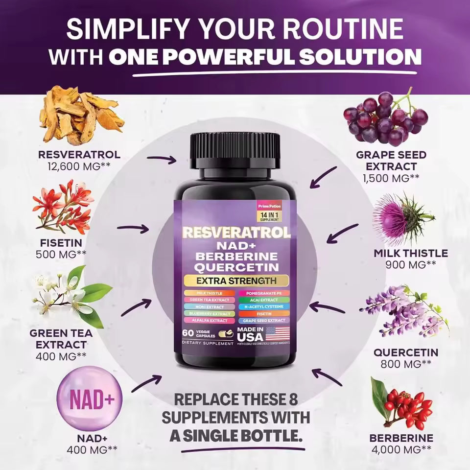 NAD+ Resveratrol Supplement 18-in-1 – 120 Capsules