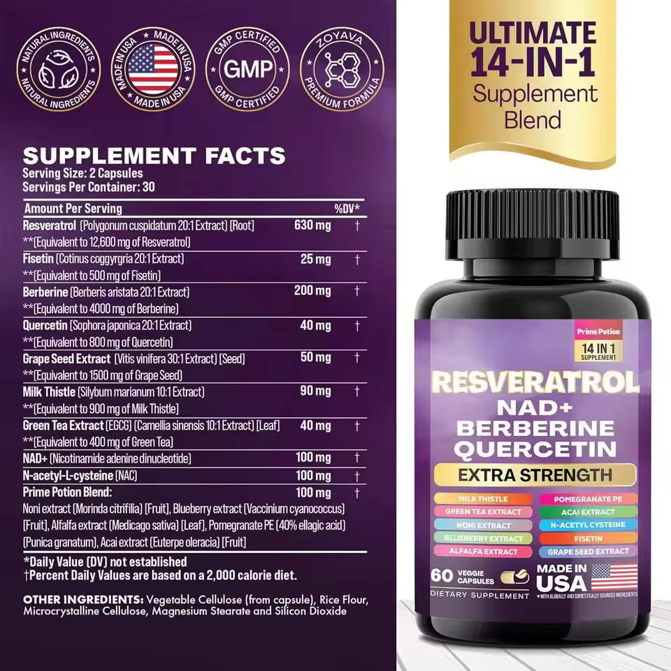 NAD+ Resveratrol Supplement 18-in-1 – 120 Capsules