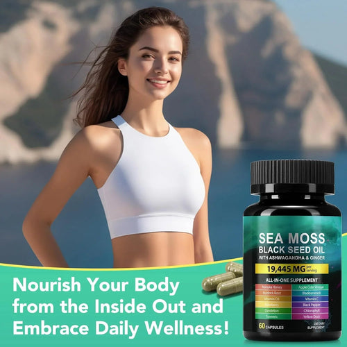 Ashwagandha Sea Moss Black Seed Oil 60 Capsules - Natural Cleance