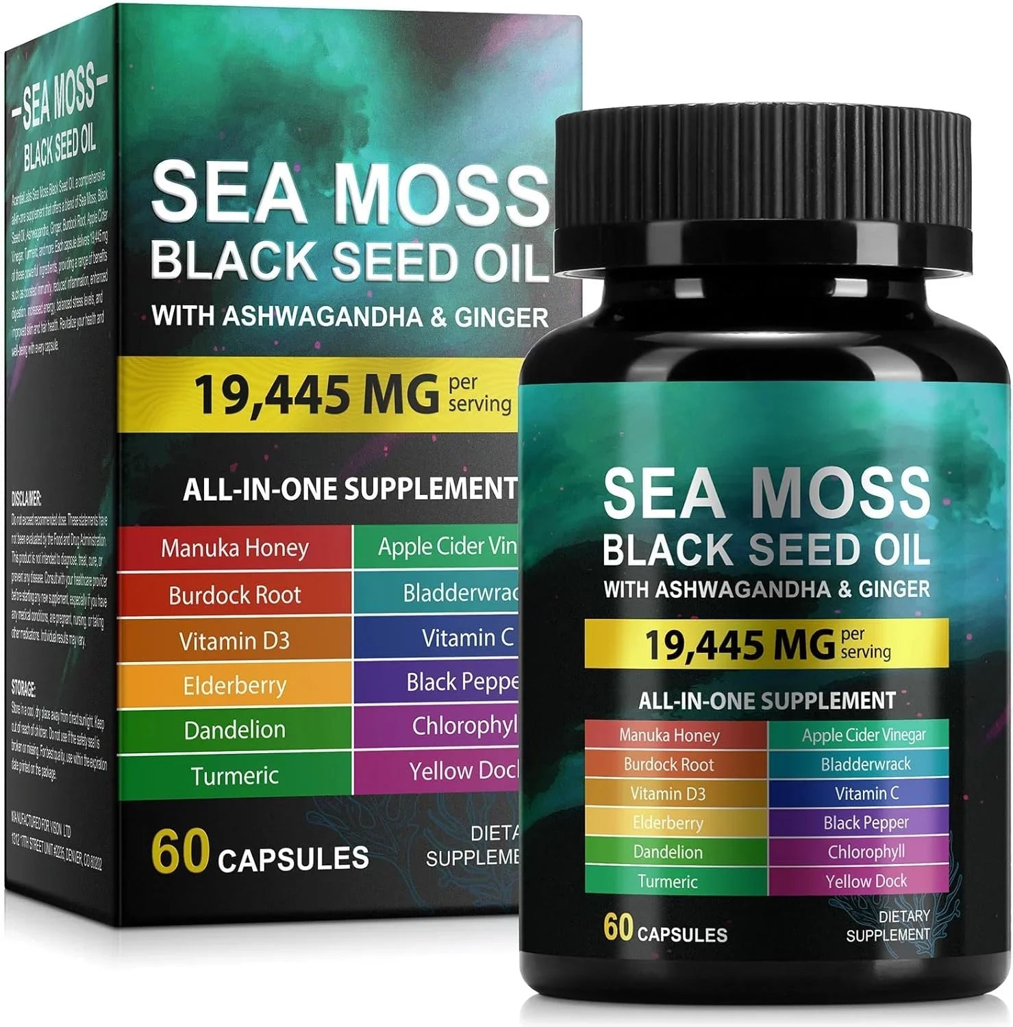 Ashwagandha Sea Moss Black Seed Oil 60 Capsules - Natural Cleance