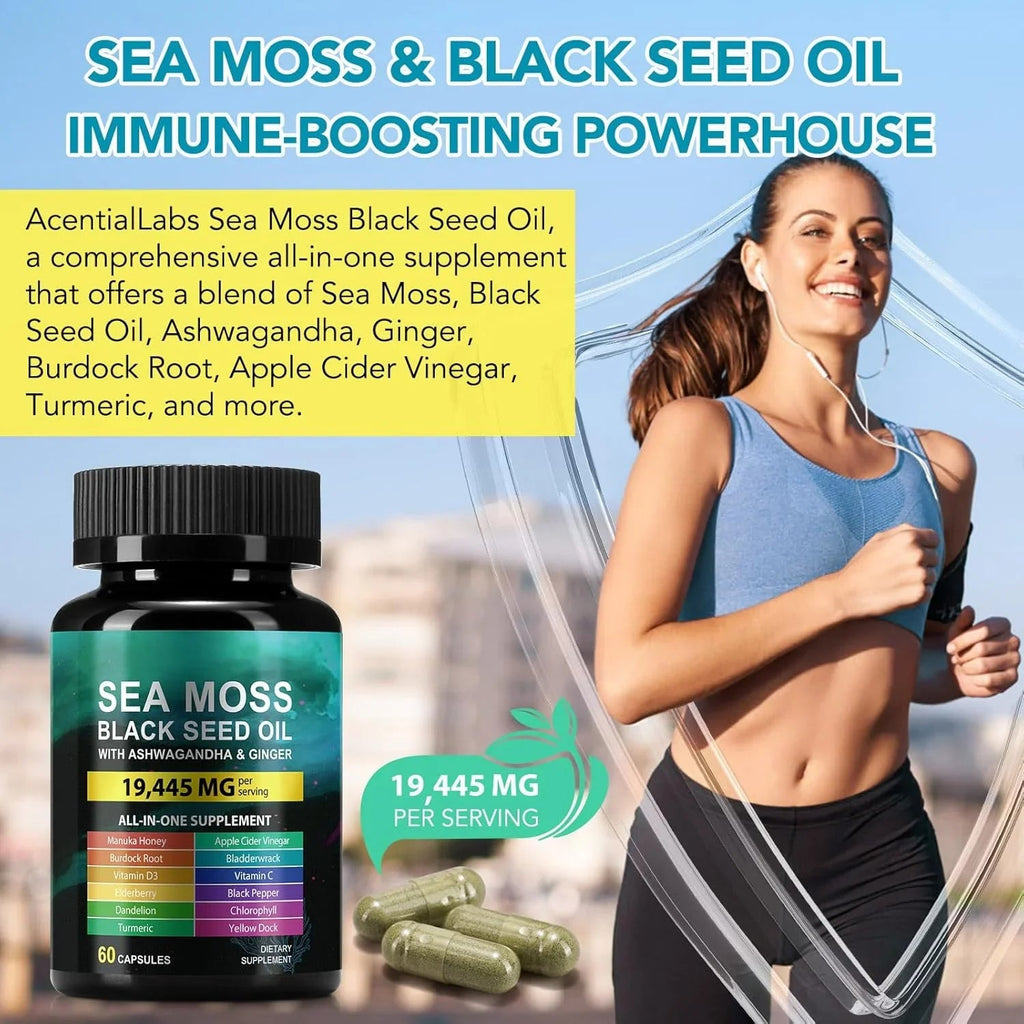 Ashwagandha Sea Moss Black Seed Oil 60 Capsules - Natural Cleance