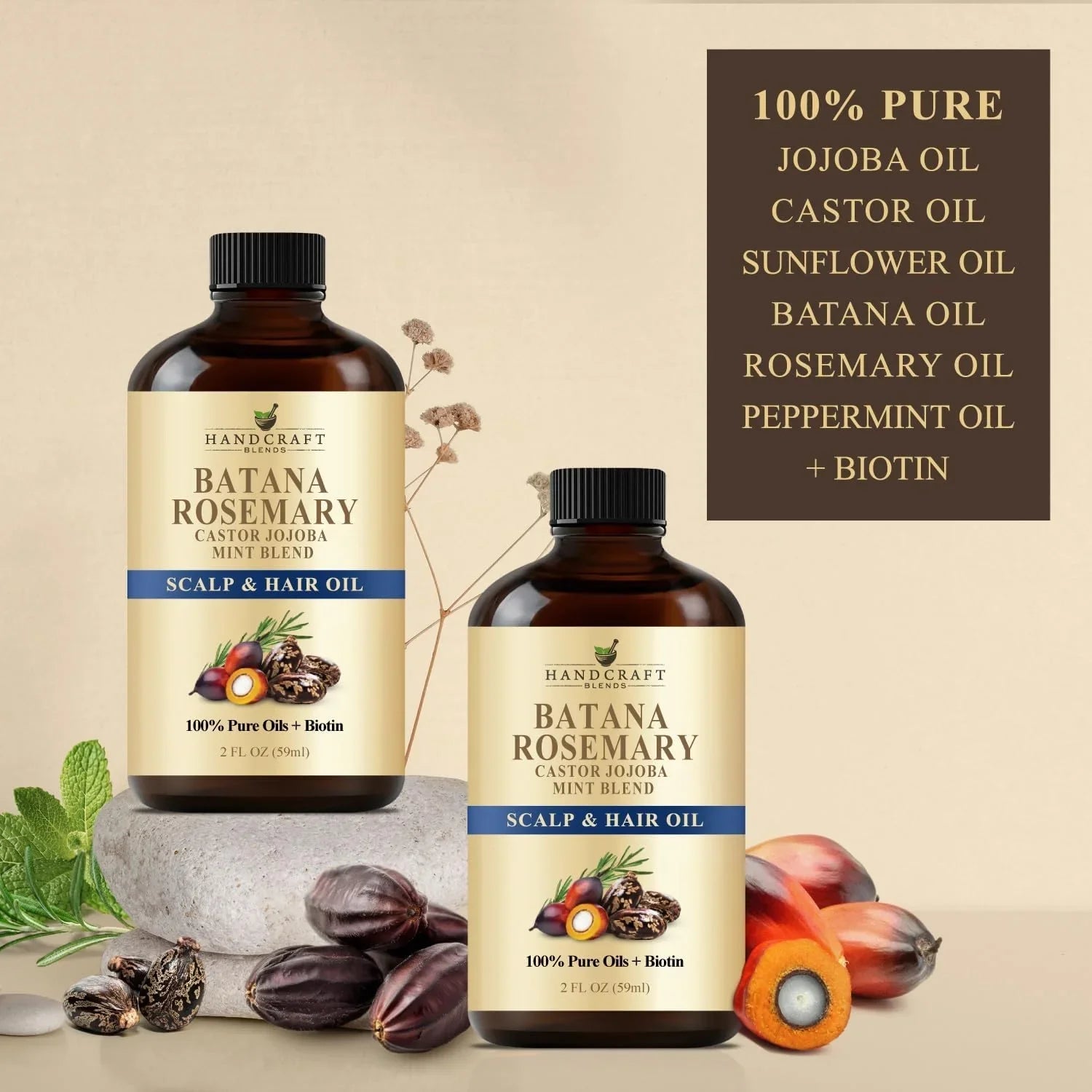 Batana & Rosemary Hair Growth Oil 59 gram – Scalp Treatment & Strengthening for Growth & Loss, Thinning, Dry Scalp, Split Ends – Natural Hair Oil for Women & Men – Intensive Repair & Nourishing Formula - natuurlijk supplement | naturalcleance.com