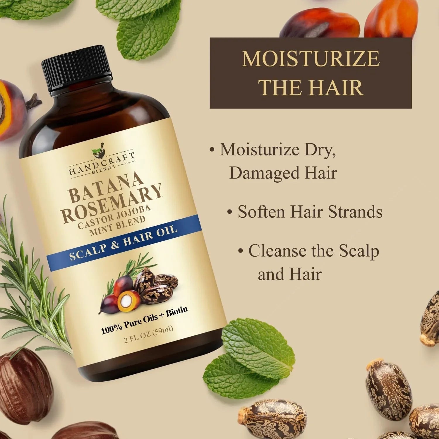 Batana & Rosemary Hair Growth Oil 59 gram – Scalp Treatment & Strengthening for Growth & Loss, Thinning, Dry Scalp, Split Ends – Natural Hair Oil for Women & Men – Intensive Repair & Nourishing Formula - natuurlijk supplement | naturalcleance.com