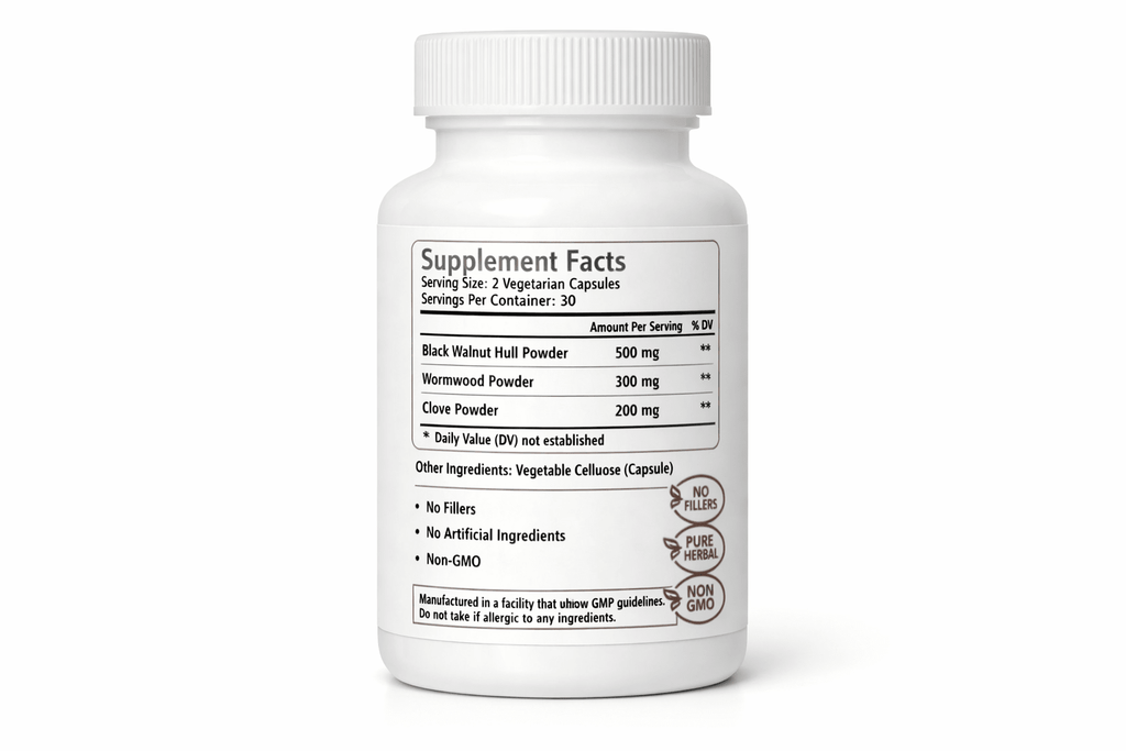 Black Walnut Hull Complex Capsules Natural Blend with Wormwood & Clove Herbal Supplement 60 capsules