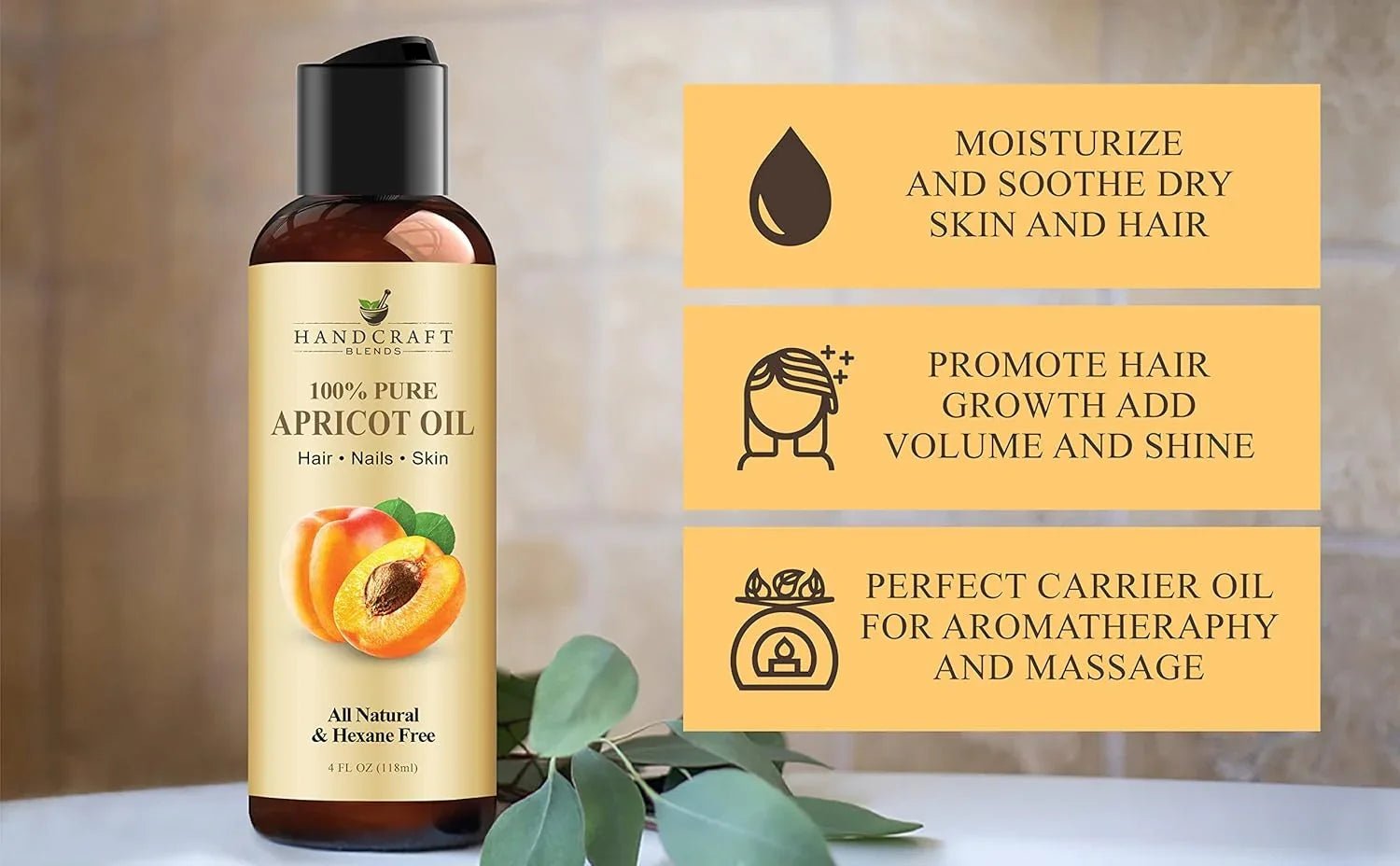 Handcraft Blends Apricot Kernel Oil - Cold-Pressed 118 gram - 100% Pure and Natural - Premium Grade Carrier Oil for Skin and Hair - Hair and Body - Massage - Hexane-Free - natuurlijk supplement | naturalcleance.com