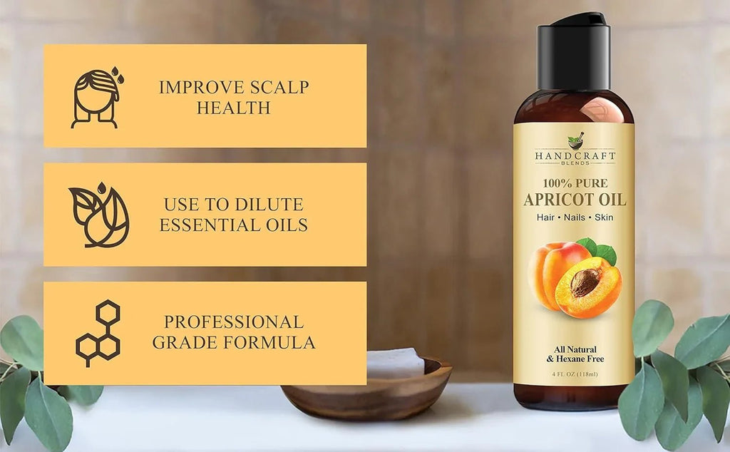 Handcraft Blends Apricot Kernel Oil - Cold-Pressed 118 gram - 100% Pure and Natural - Premium Grade Carrier Oil for Skin and Hair - Hair and Body - Massage - Hexane-Free - natuurlijk supplement | naturalcleance.com