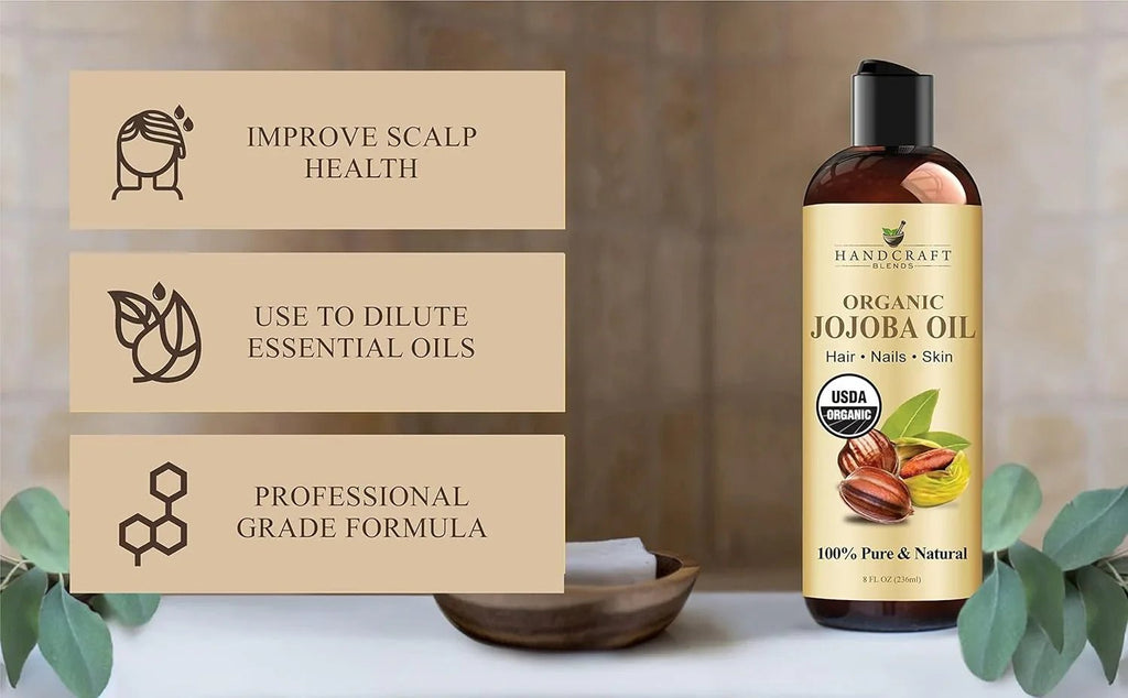 Handcraft Blends USDA Organic Jojoba Oil | Cold-Pressed | 236ml | 100% Pure & Natural | for Hair, Skin & Face | Premium Grade Carrier Oil | for Massage & Aromatherapy | Hexane-Free - natuurlijk supplement | naturalcleance.com