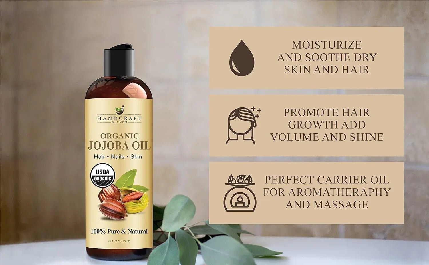 Handcraft Blends USDA Organic Jojoba Oil | Cold-Pressed | 236ml | 100% Pure & Natural | for Hair, Skin & Face | Premium Grade Carrier Oil | for Massage & Aromatherapy | Hexane-Free - natuurlijk supplement | naturalcleance.com