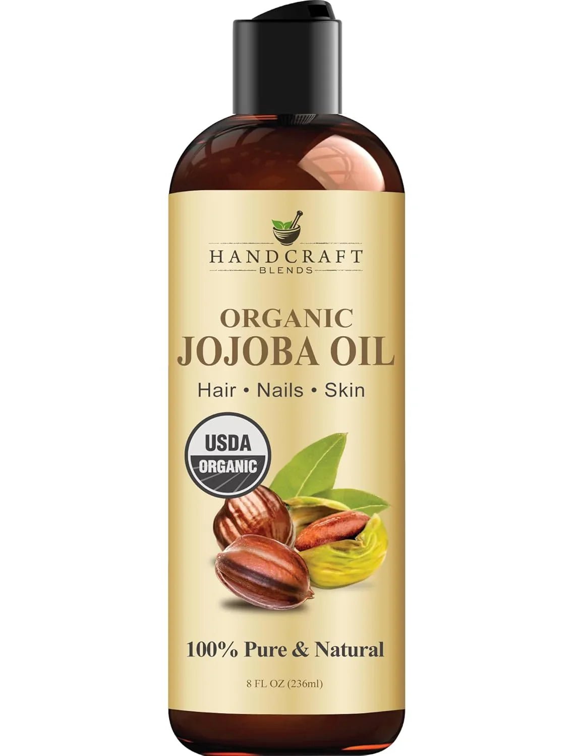 Handcraft Blends USDA Organic Jojoba Oil | Cold-Pressed | 236ml | 100% Pure & Natural | for Hair, Skin & Face | Premium Grade Carrier Oil | for Massage & Aromatherapy | Hexane-Free - natuurlijk supplement | naturalcleance.com