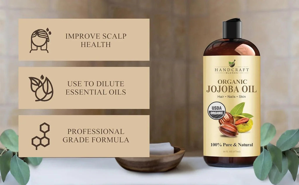 Handcraft Blends USDA Organic Jojoba Oil-pomp included| Cold-Pressed | 473 ml | 100% Pure & Natural | for Hair, Skin & Face | Premium Grade Carrier Oil | for Massage & Aromatherapy | Hexane-Free - natuurlijk supplement | naturalcleance.com