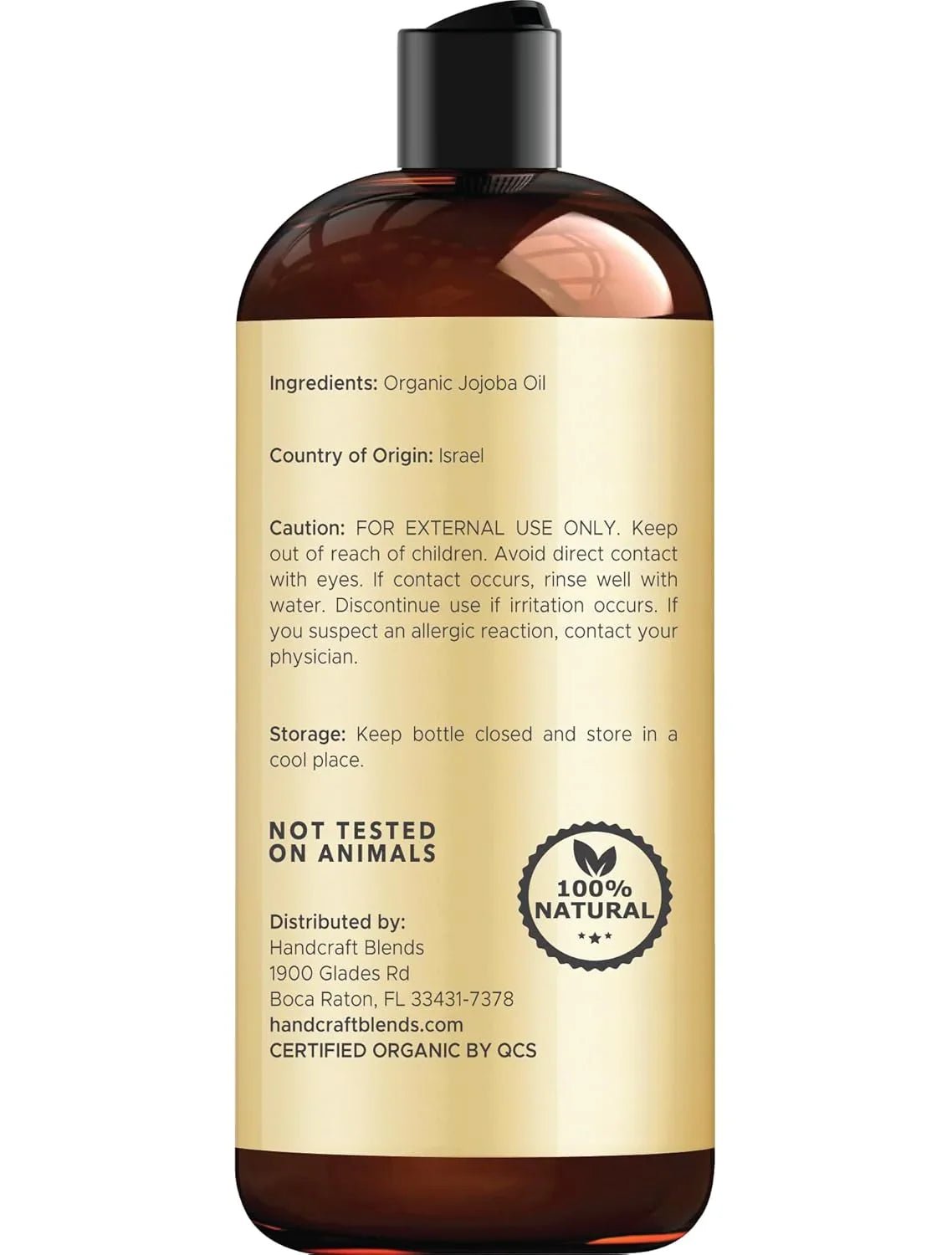 Handcraft Blends USDA Organic Jojoba Oil-pomp included| Cold-Pressed | 473 ml | 100% Pure & Natural | for Hair, Skin & Face | Premium Grade Carrier Oil | for Massage & Aromatherapy | Hexane-Free - natuurlijk supplement | naturalcleance.com