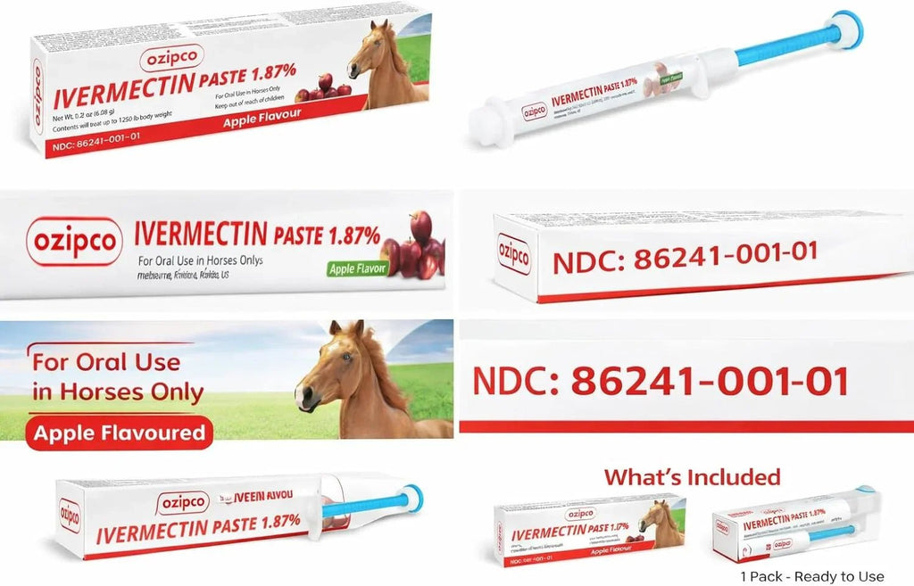Ivermectin Horse Paste 1.87% | Koop 3 artikelen Krijg 3 artikelen met 15% korting- Apple Flavor – 6.08g Syringe for Equine Use Only Up to 1250 LB - natuurlijk supplement | naturalcleance.com