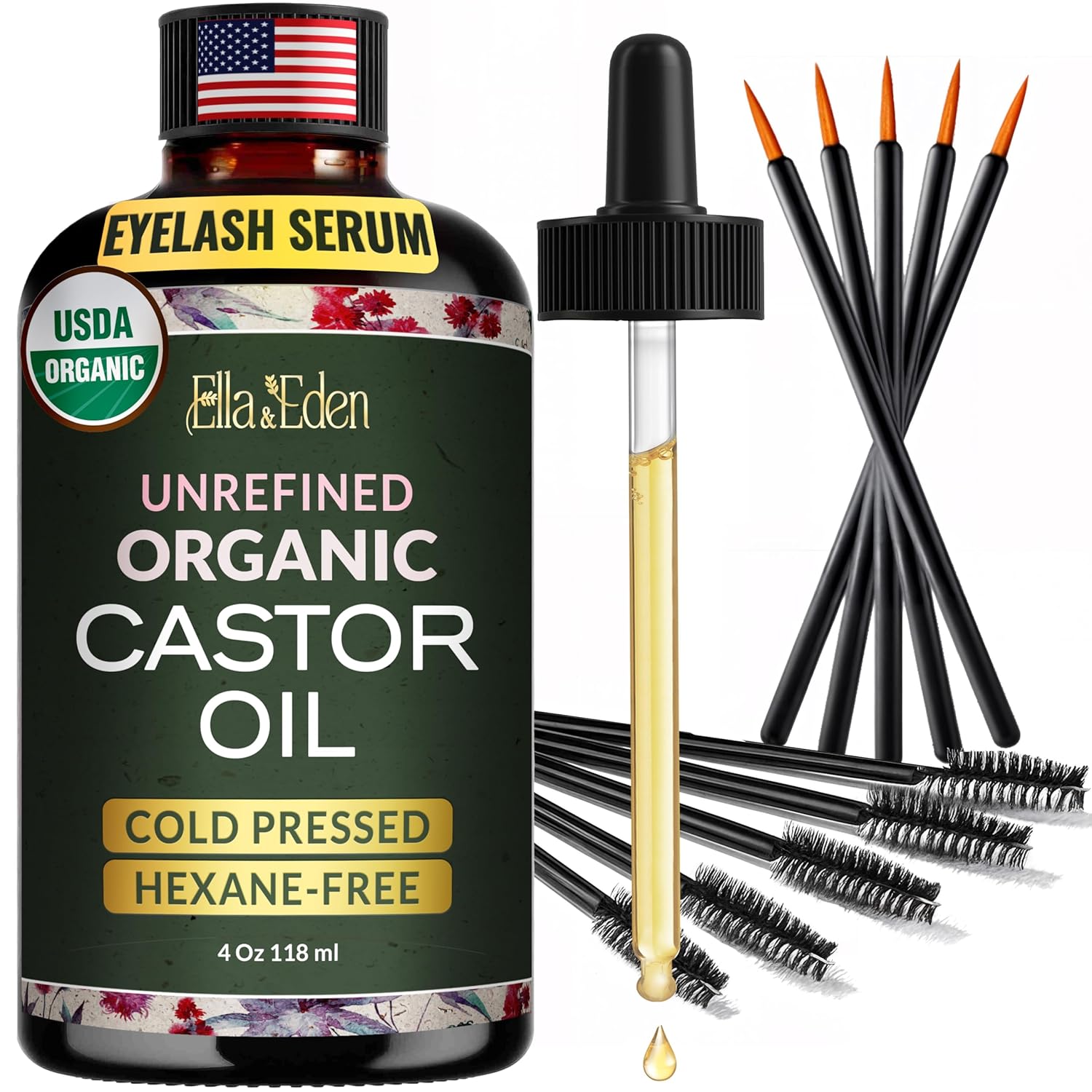 Organic Castor Oil for Eyelashes - 118ml Glass Bottle Lash Serum - for Eyebrows, for Hair Growth - Cold-Pressed Hexane-Free USDA Certified 100% Pure Unrefined - natuurlijk supplement | naturalcleance.com