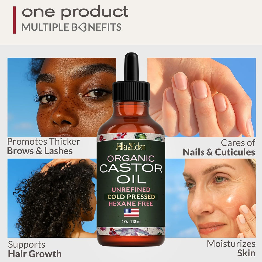 Organic Castor Oil for Eyelashes - 118ml Glass Bottle Lash Serum - for Eyebrows, for Hair Growth - Cold-Pressed Hexane-Free USDA Certified 100% Pure Unrefined - natuurlijk supplement | naturalcleance.com