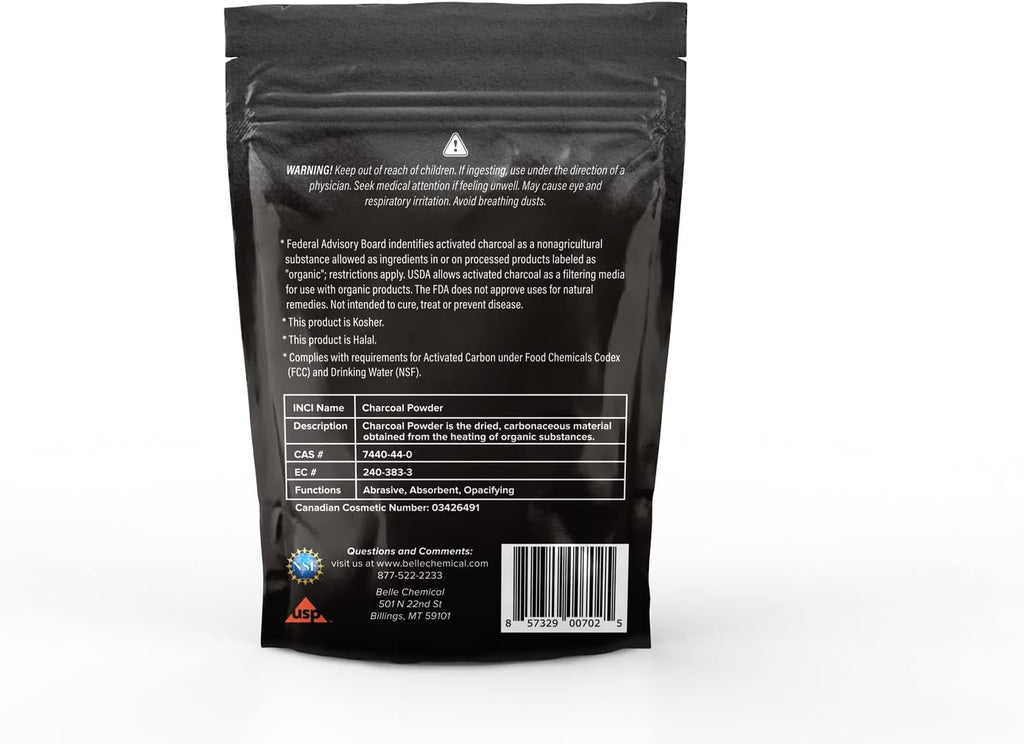 Organic Coconut Activated Charcoal Binder Powder - Food Grade, Kosher - Teeth Whitening, Facial Scrub, Soap Making - natuurlijk supplement | naturalcleance.com