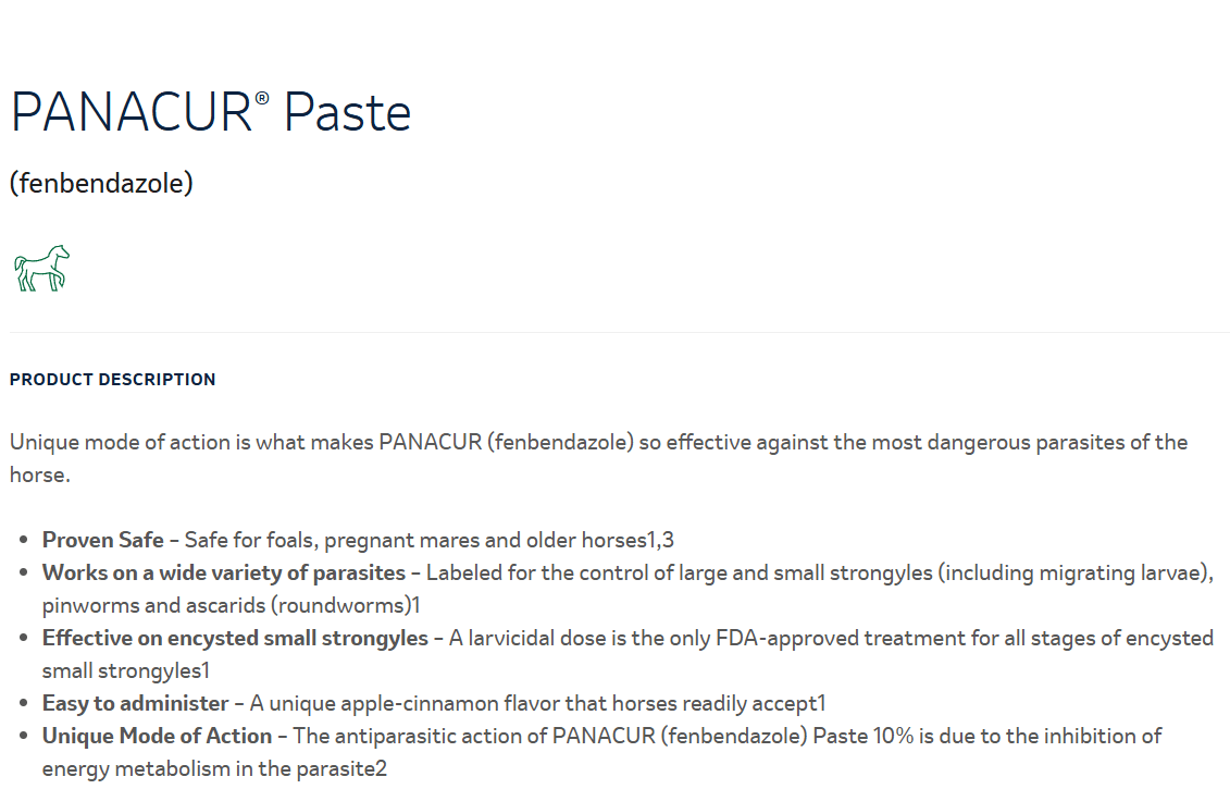 PANACUR Fenbendazole Dewormer Horse Paste - Natural Cleance