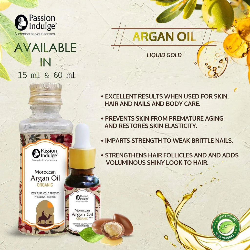 Passion Indulge Moroccan Argan Oil for Hair Growth, Dandruff and Scalp Disorders, Organic Carrier oil for Hair - 10 ml - natuurlijk supplement | naturalcleance.com