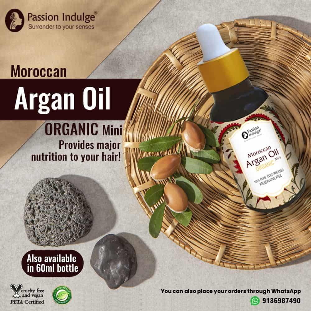 Passion Indulge Moroccan Argan Oil for Hair Growth, Dandruff and Scalp Disorders, Organic Carrier oil for Hair - 10 ml - natuurlijk supplement | naturalcleance.com